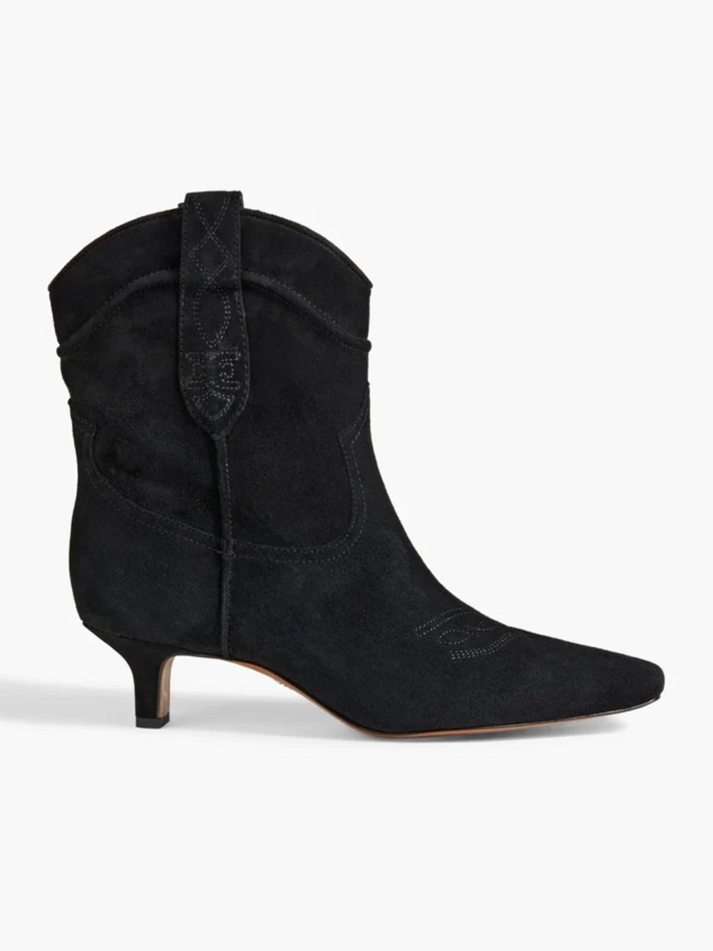 Sam Edelman Khaite Dupe Black Genuine Suede Western Kitten Heel Ankle Boots